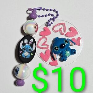 Stitch Cup Handle Bling with Pink Hearts - Blue Stitch.